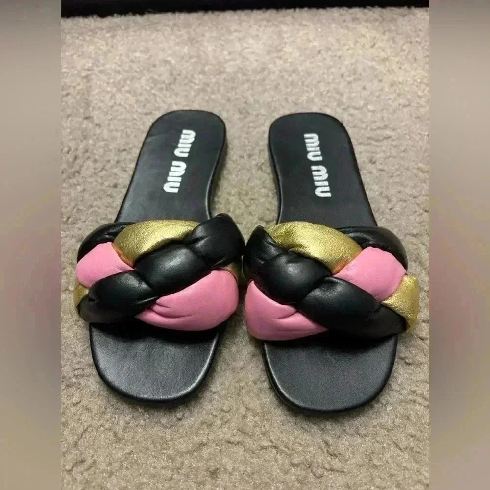 Miu Miu Women’s Calzature Donna Slip On Woven Slide Sandals - Picture 4 of 11